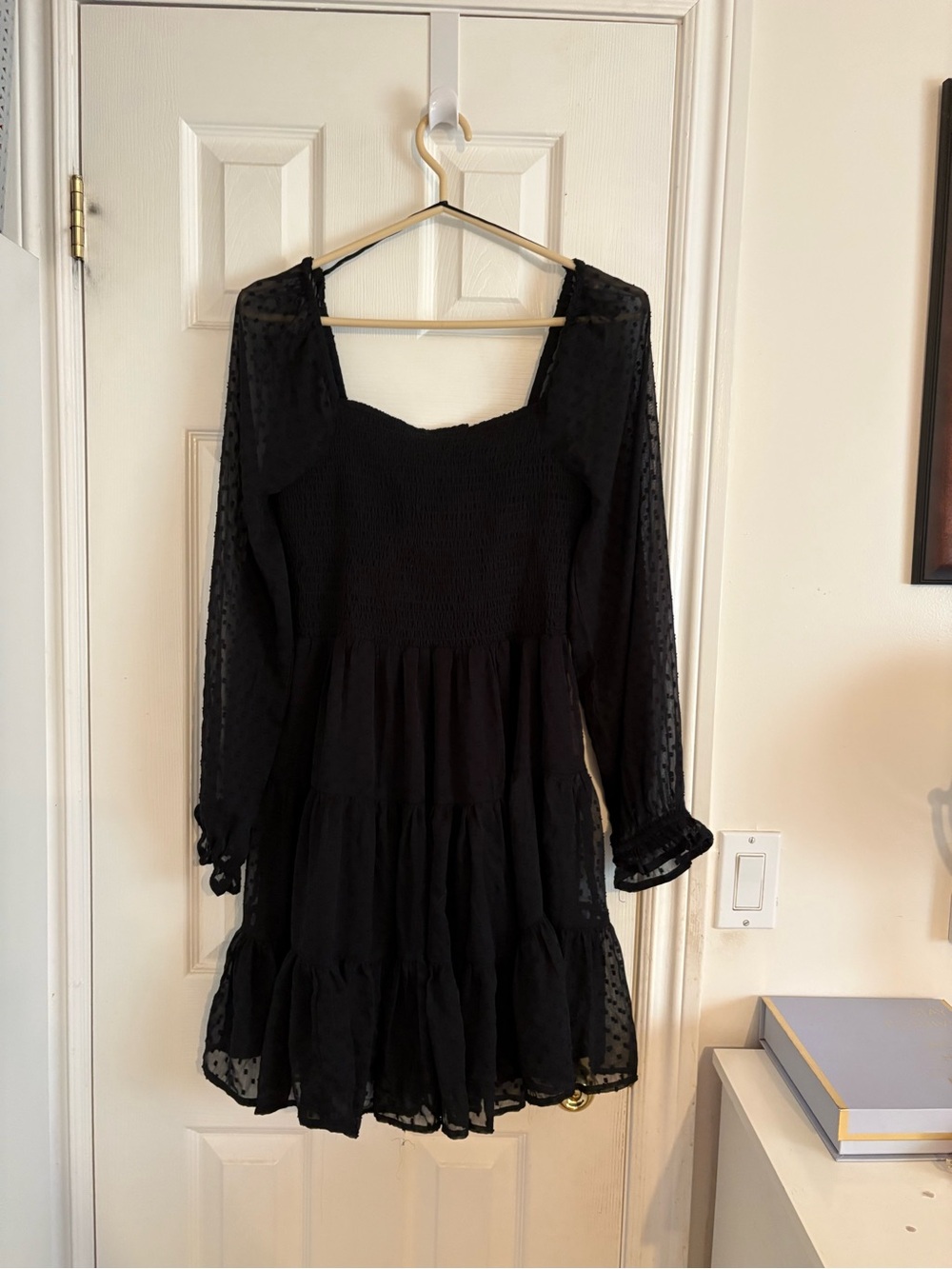 Patrons of Peace Black Long-Sleeve Smocked Tiered Mini Dress